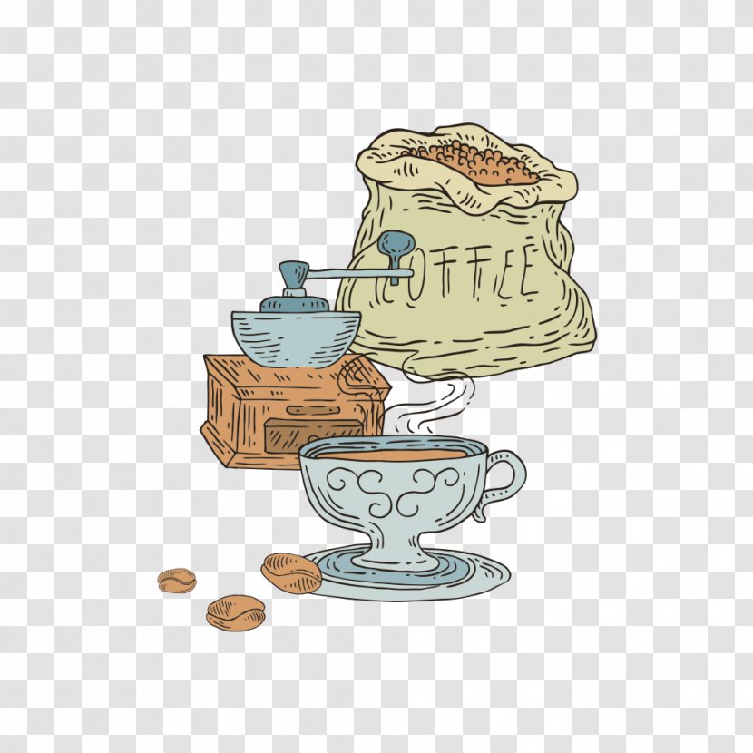 Coffee Cup Cafe Illustration - Drinkware - Hand-drawn Of Transparent PNG