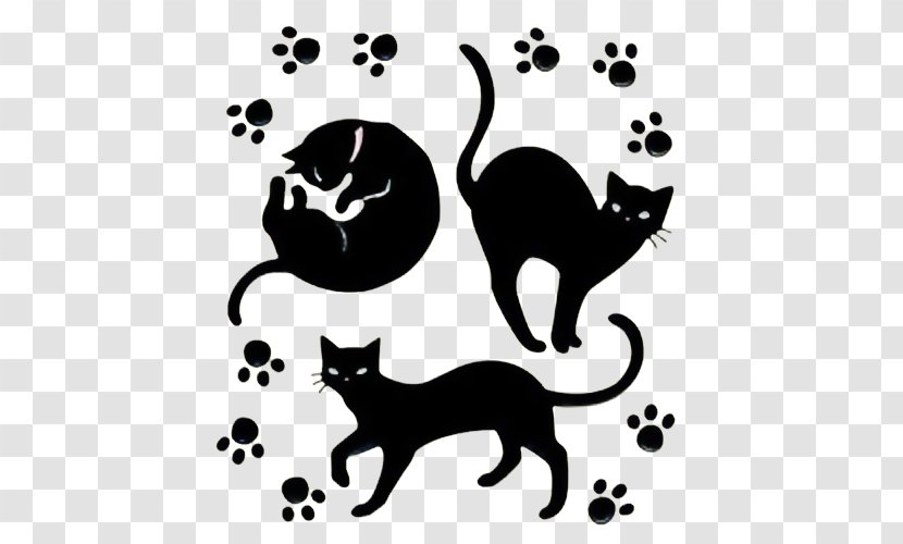 Whiskers Black Cat Wildcat - Like Mammal - Cartoon And Footprint Transparent PNG