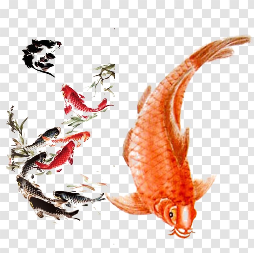 Koi Carassius Auratus Ink Wash Painting - Tail - Fish Transparent PNG