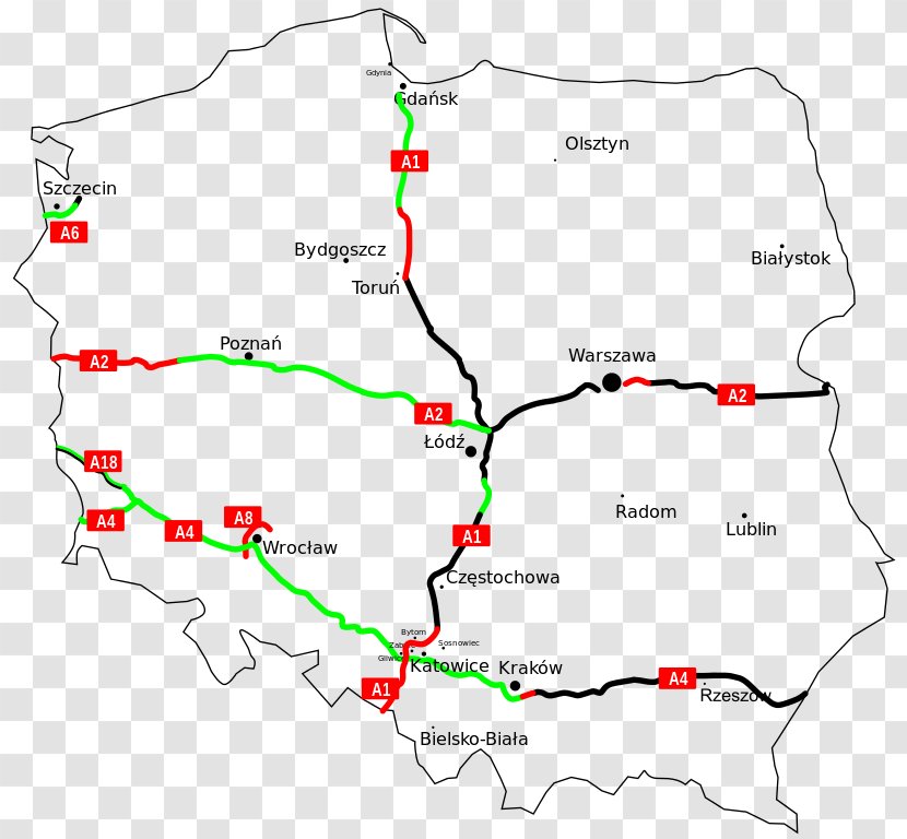 Highways In Poland Map Road - Area Transparent PNG