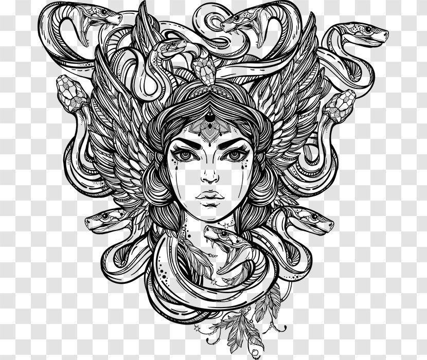 Medusa Decal Bumper Sticker Greek Mythology - Black And White - Monochrome Transparent PNG