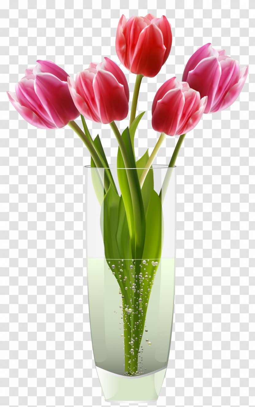 Tulip Vase Flower - Pink - Red Tulips Clipart Transparent PNG