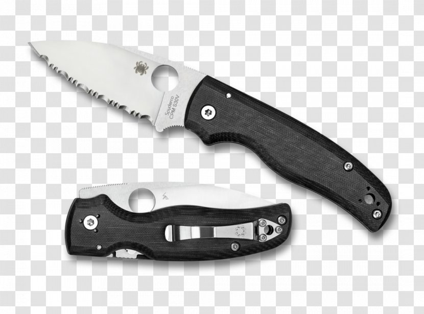 Pocketknife Spyderco CPM S30V Steel Serrated Blade - Bowie Knife Transparent PNG
