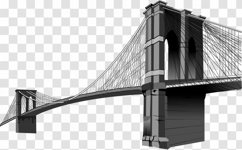 Brooklyn Bridge Clip Art - Black And White - Vector Transparent PNG