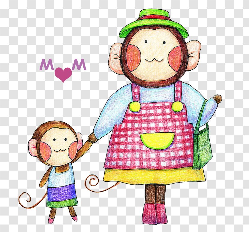 Cartoon Clip Art - Artwork - Hand-painted Little Monkey And Her Mother Transparent PNG