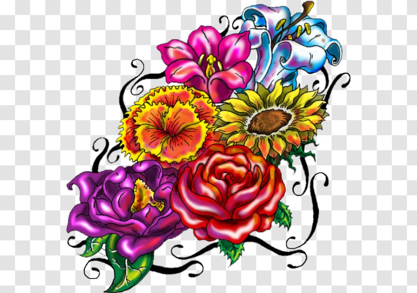 Floral Design Tattoo Flash Idea - Flower Bouquet - Botanic Garden Transparent PNG