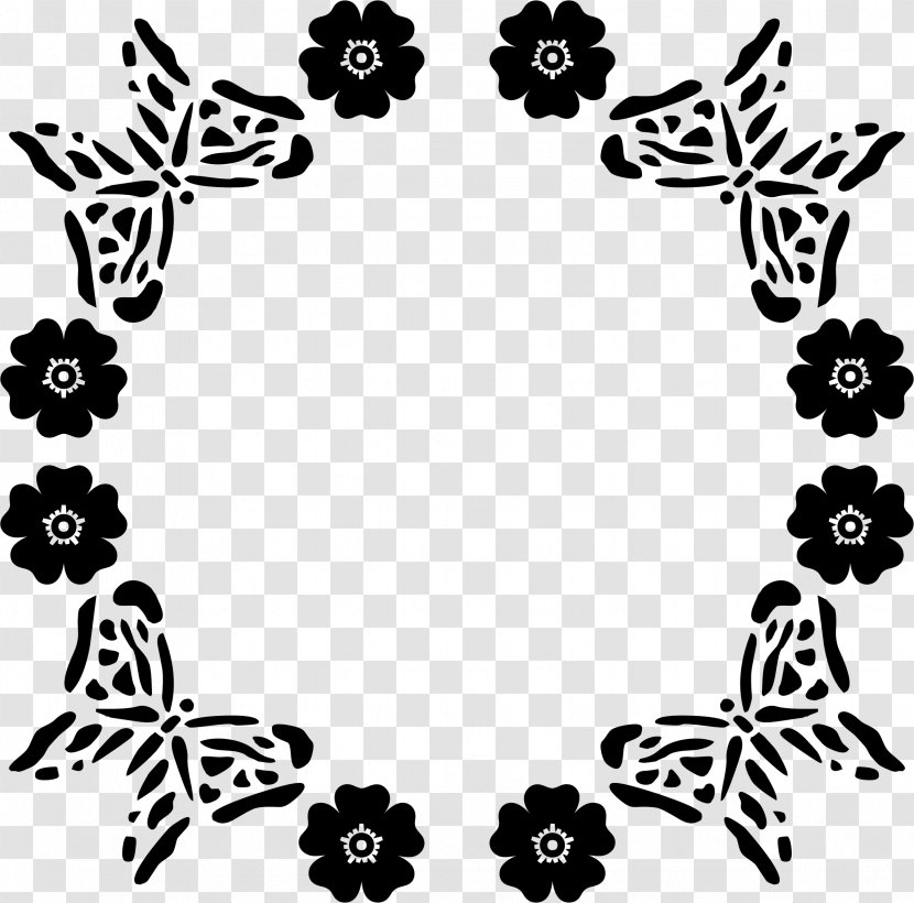 Flower Butterfly Clip Art - Monochrome - Boarder Transparent PNG