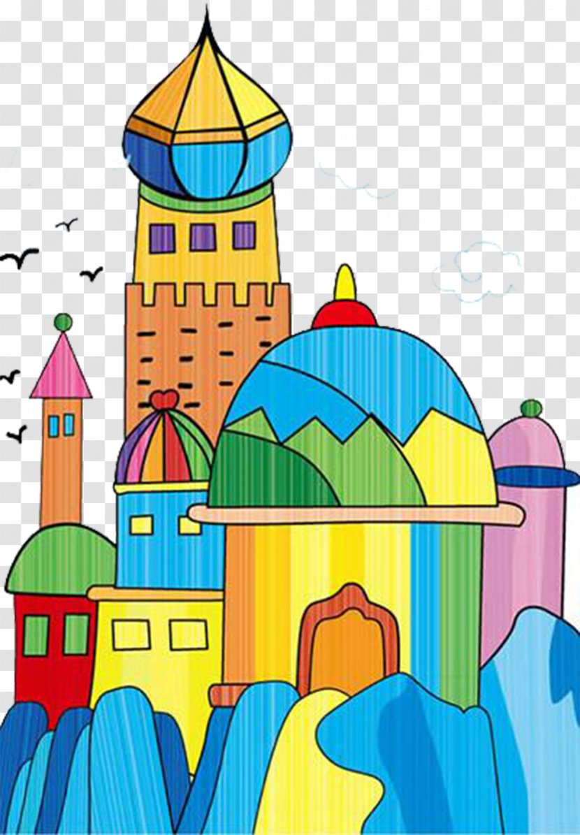 Watercolor Painting Child Work Of Art - Architecture - Hand Painted Color Disney Castle Transparent PNG