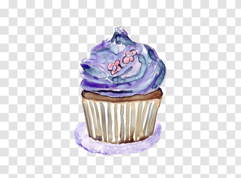 Ice Cream Cupcake Watercolor Painting Purple - Drawing Transparent PNG