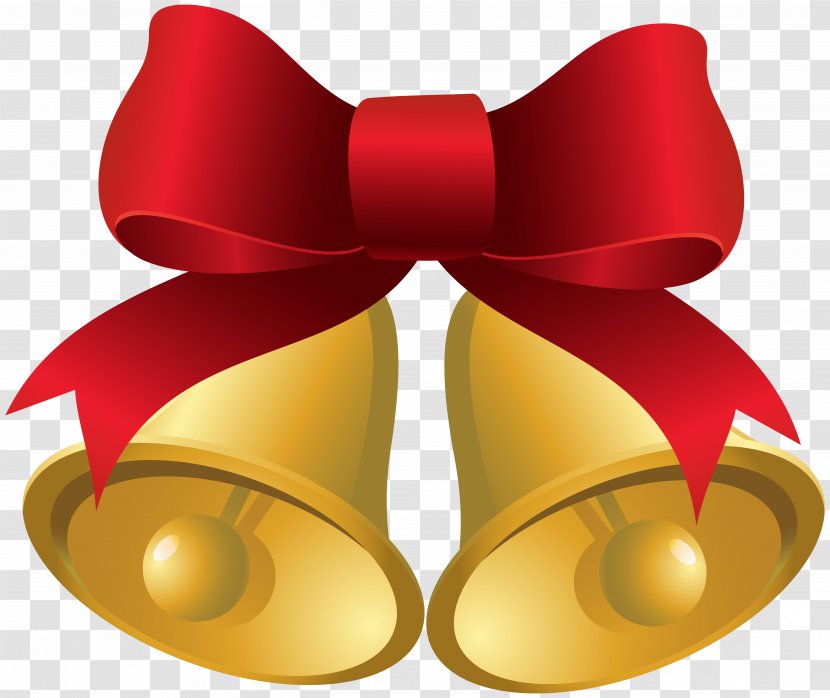 Christmas Jingle Bell Clip Art - Gold Bells With Red Bow Clipart Image Transparent PNG