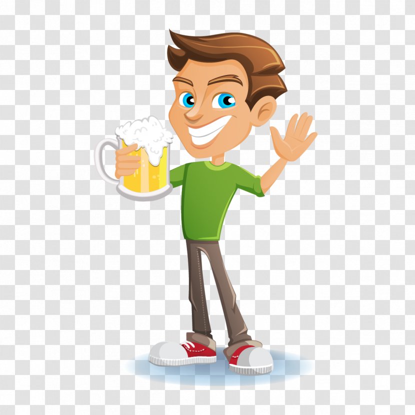 Beer Man Male Character - Child - Vector Guy Holding A Mug Transparent PNG