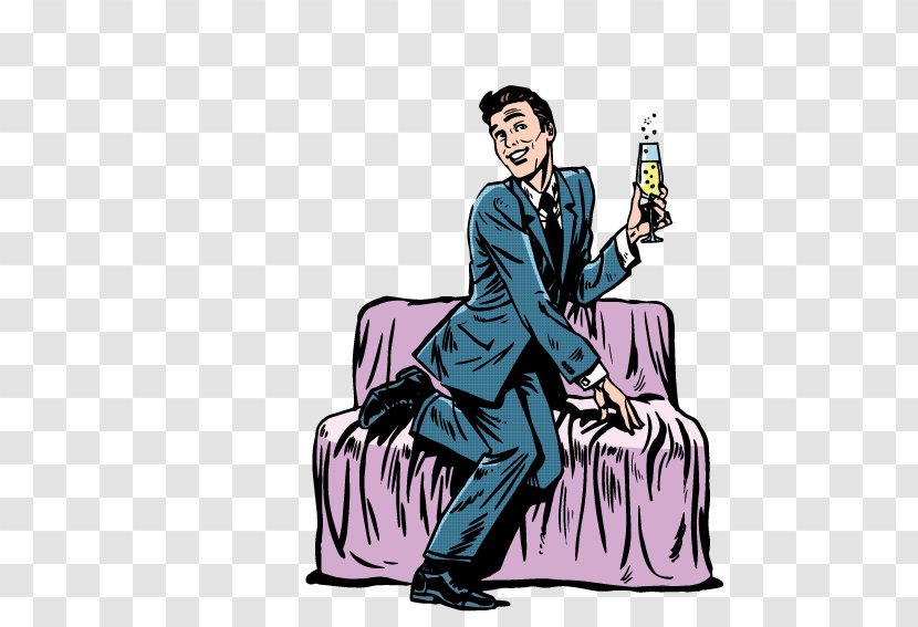 Couch Cartoon Illustration - Male - Man Sitting On The Drinking Transparent PNG