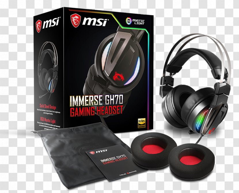 MSI Immerse GH70 Gaming Headset Headphones 7.1 Surround Sound - Msi With Microphone Transparent PNG