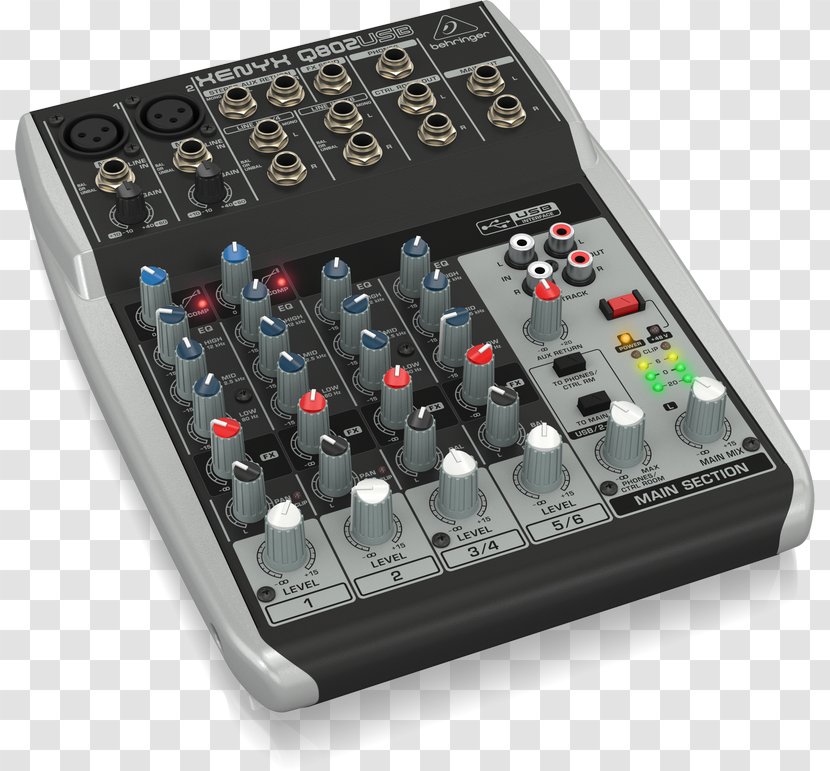 Audio Mixers Behringer Xenyx Q802USB Mixer - Equalization - USB Transparent PNG