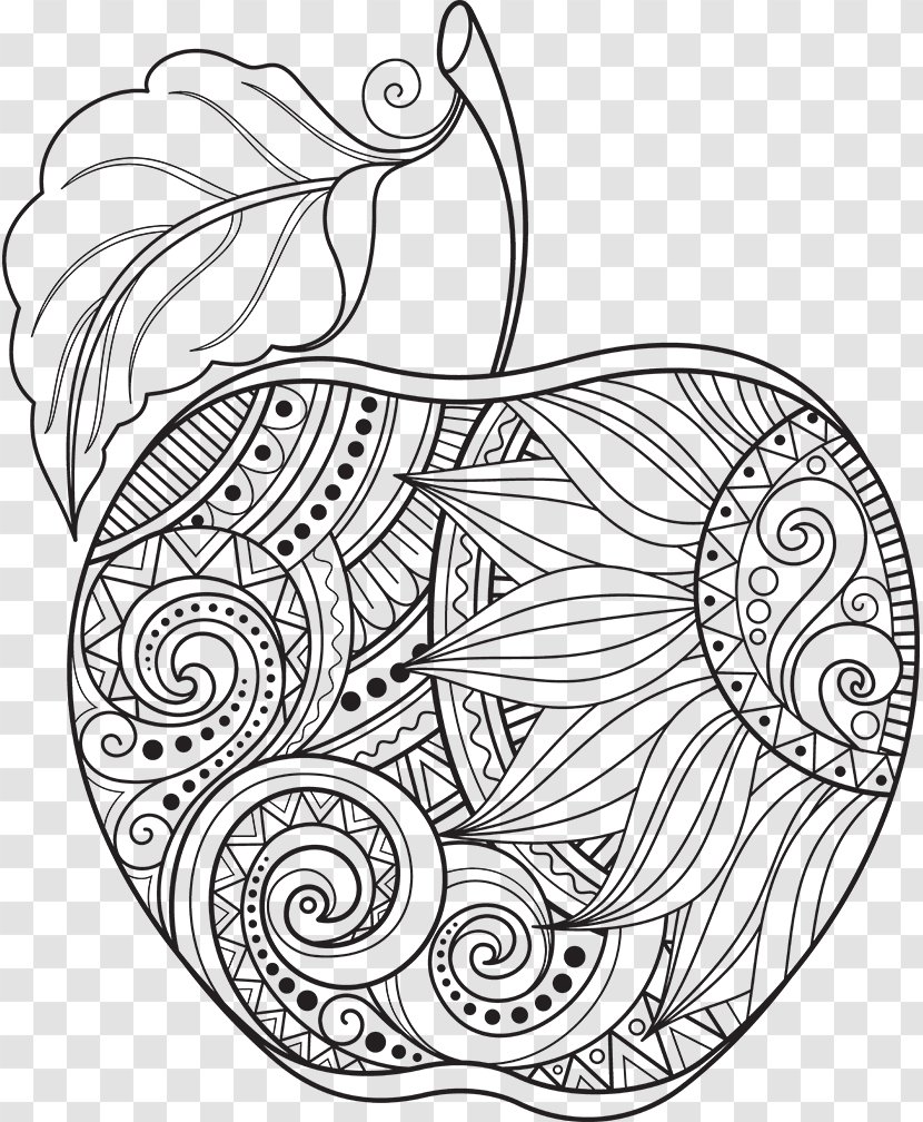 Coloring Book Apple Doodle Adult Child - Black And White Transparent PNG