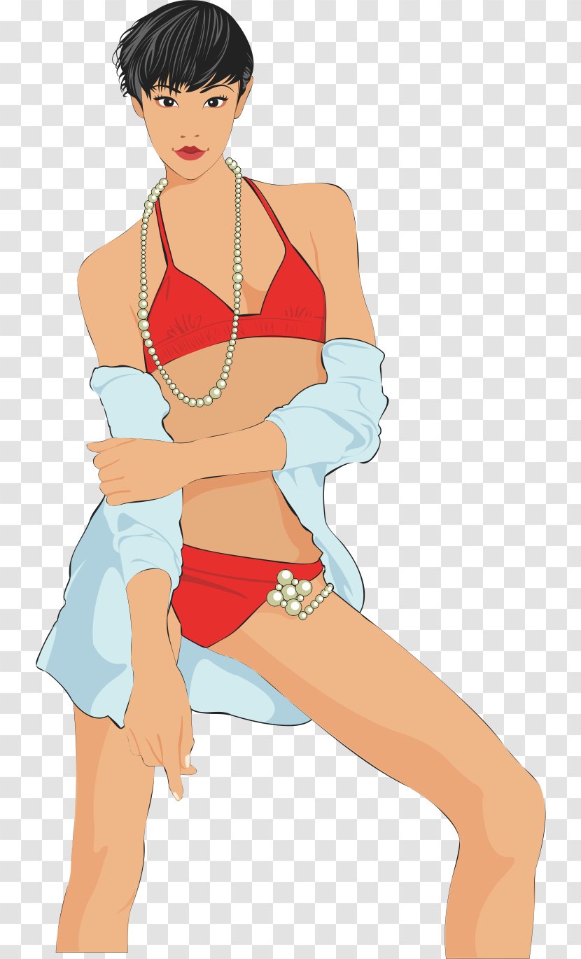 Cartoon Illustration - Frame - Swimming Beauty Transparent PNG