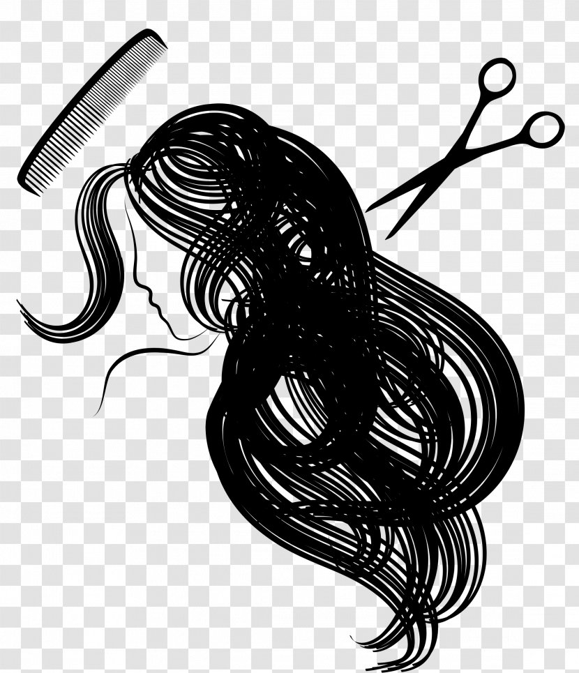 Comb Hairstyle Long Hair Care - Monochrome Photography - Scissors, Combs Transparent PNG