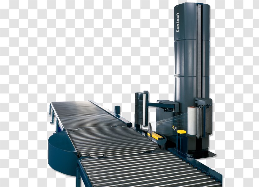 Stretch Wrap Pallet Shrink Packaging And Labeling Machine - Conveyor System - Cylinder Transparent PNG