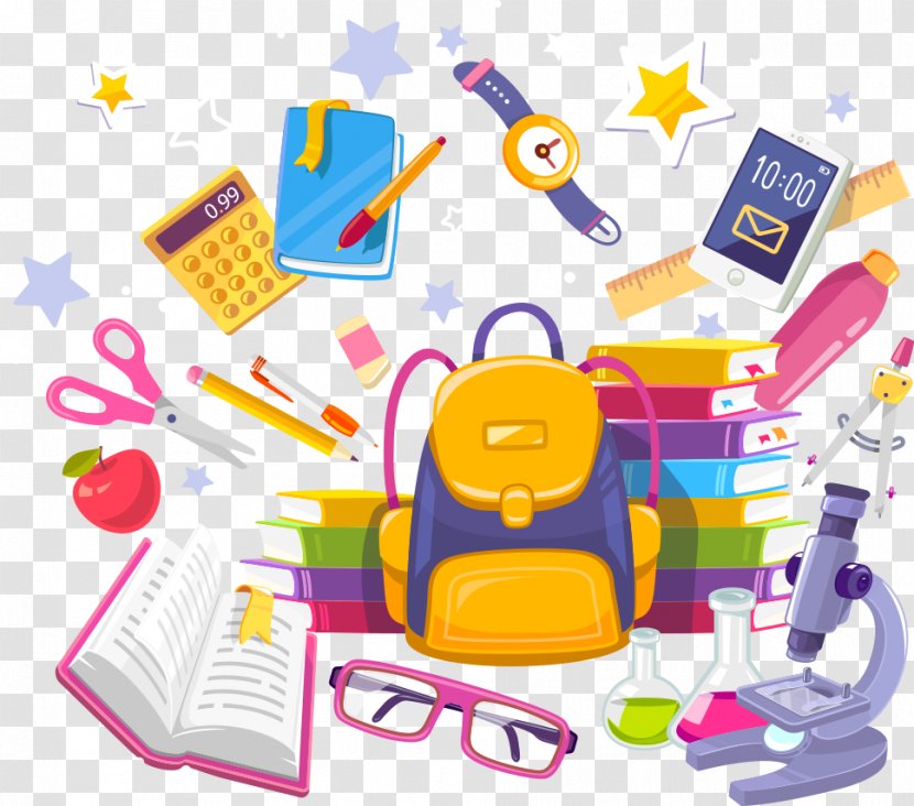 School Supplies Notebook Illustration - Vector Cartoon Bags And Books Transparent PNG