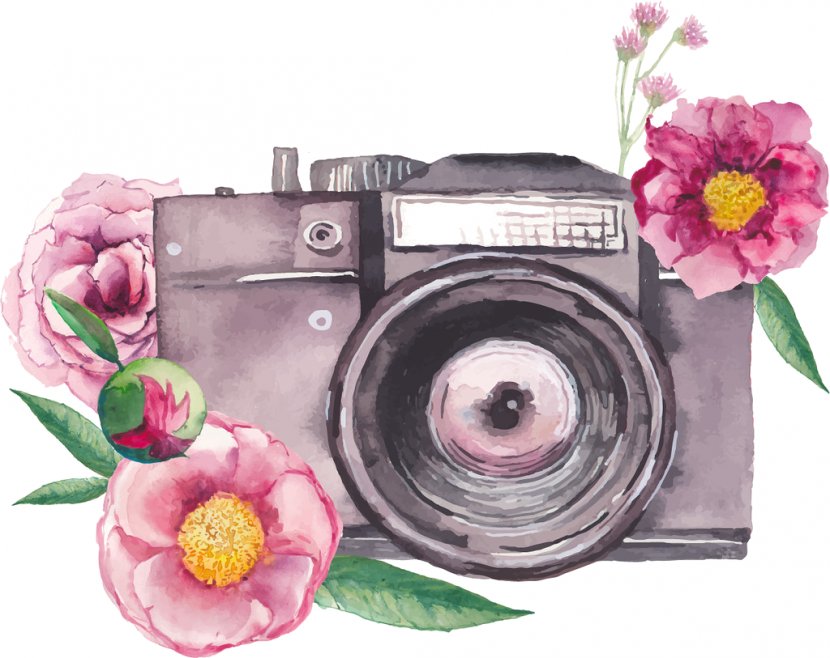 Watercolor Painting Photography Camera - Flower Transparent PNG