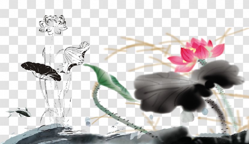 Heyexiang Budaya Tionghoa Nelumbo Nucifera Chinese Painting - Membrane Winged Insect - Style,Lotus Topic Transparent PNG