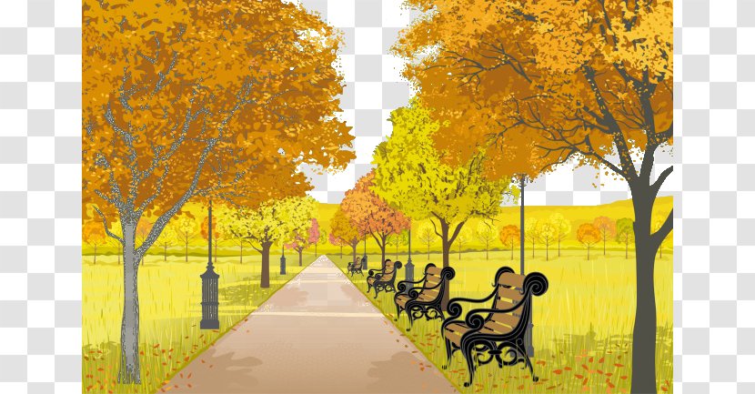 Urban Park Autumn Illustration Transparent PNG