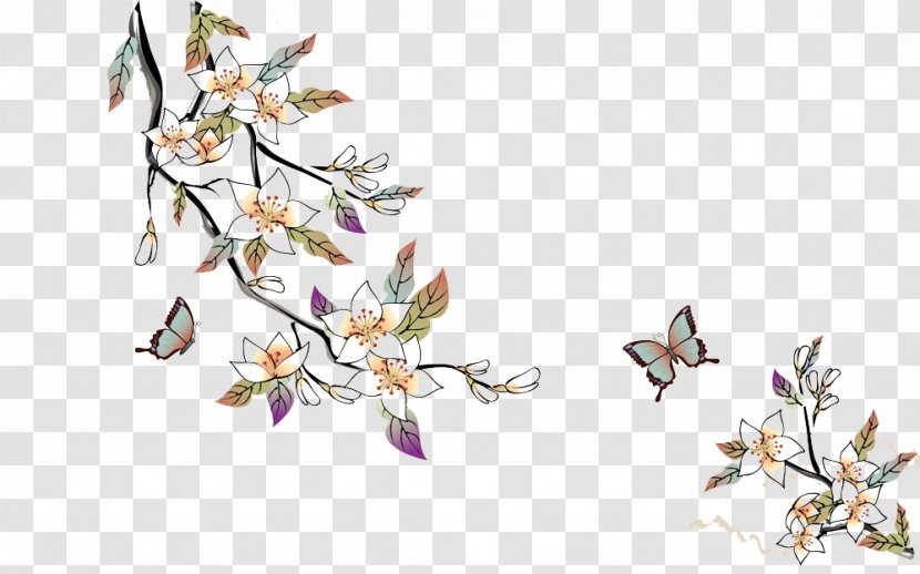 China Chinese Art Painting Wallpaper - Dragon - Butterflies Fly Open Flowers Picture Material Transparent PNG