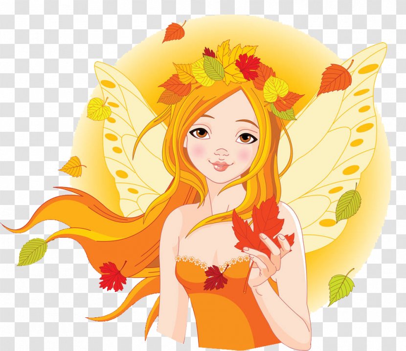 Fairy Autumn Clip Art - Silhouette - Illustration Girl, Cool Breeze, Leaves Fall Transparent PNG