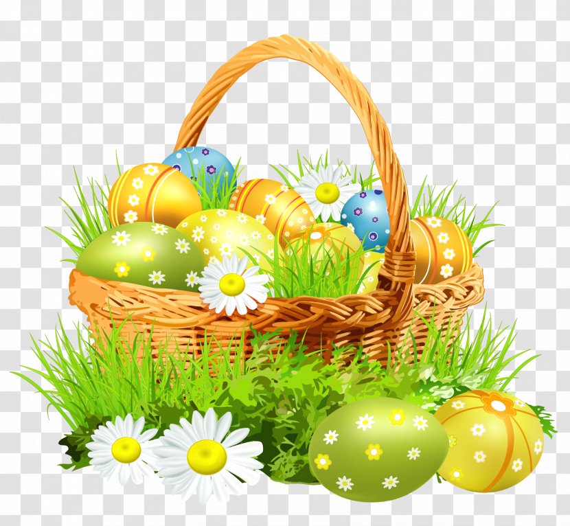 Easter Bunny Basket Clip Art - Holiday - With Eggsand Daisies Clipart Picture Transparent PNG