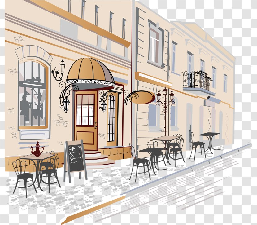 Cafe Drawing Street Illustration - Furniture - Hand-painted City Corner Transparent PNG