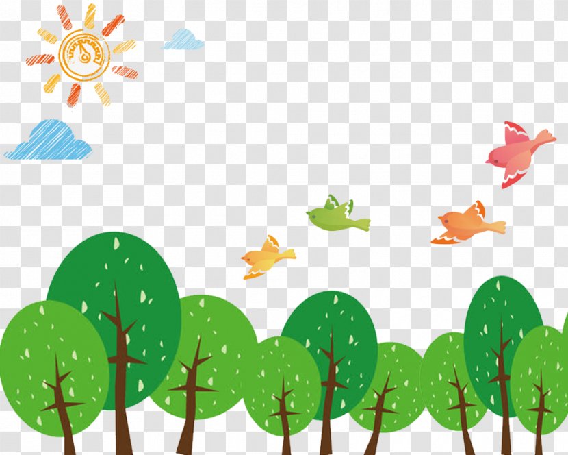 Tree Cartoon Illustration - Leaf - Forest Wall Painting Transparent PNG