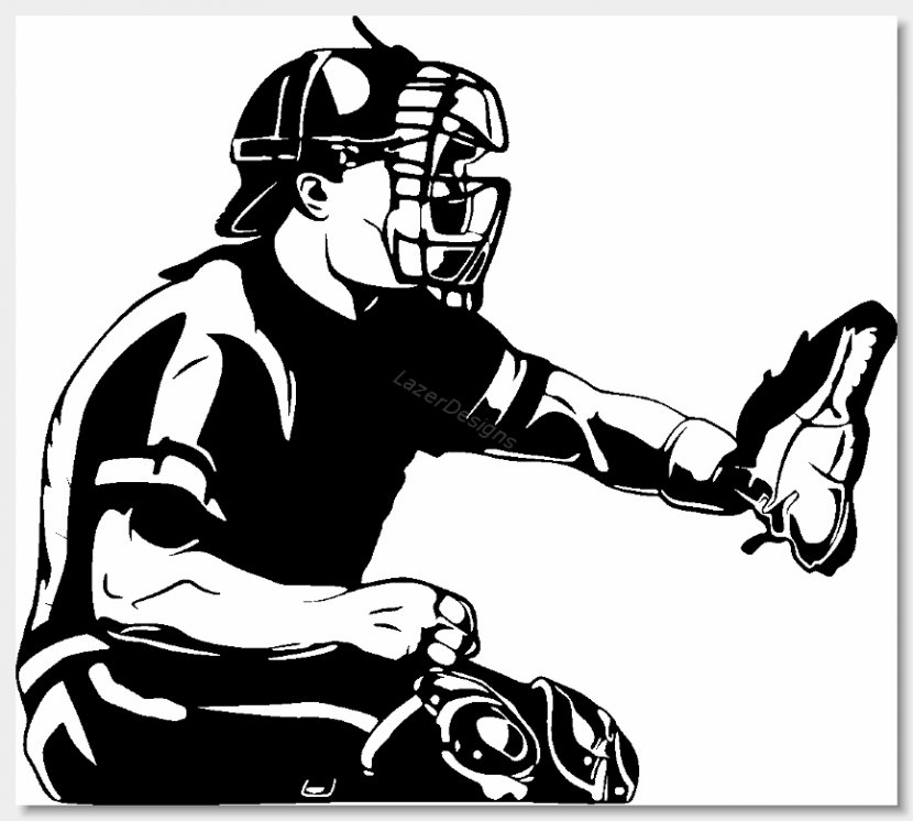 Baseball Catcher Black And White Clip Art - Fictional Character - Clips Transparent PNG