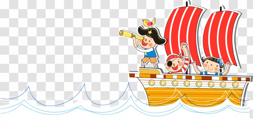 Watercraft Sailor Cartoon - Art - Cute Little Pirate And Ship Transparent PNG
