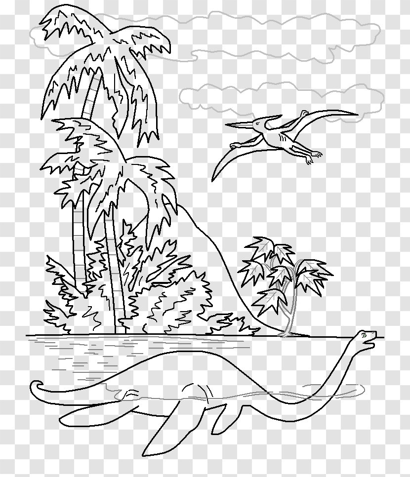 Color A Dinosaur Elasmosaurus Coloring Book - Line Art Transparent PNG