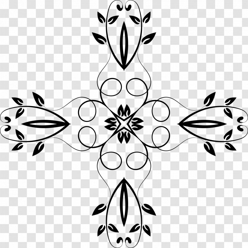 Flower Clip Art - Black And White - Folk Transparent PNG