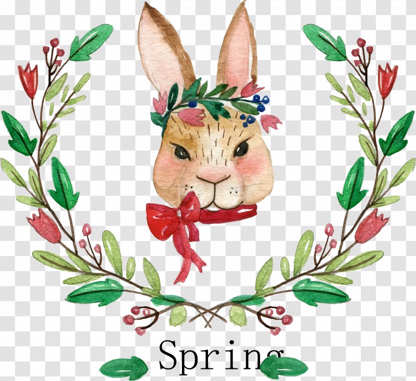 Watercolor Painting Rabbit Drawing - Water Painted Head And Floral Vector Transparent PNG