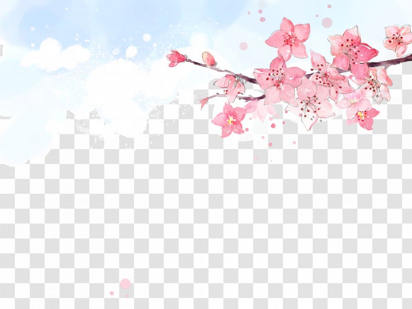 Peach Flower Cherry Blossom - Creative Watercolor Blooming Illustrator Elements Transparent PNG