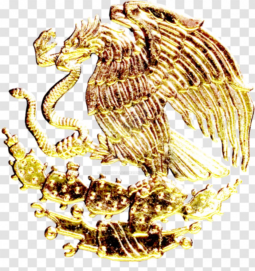Coat Of Arms Mexico Bald Eagle Golden - Gold Transparent PNG