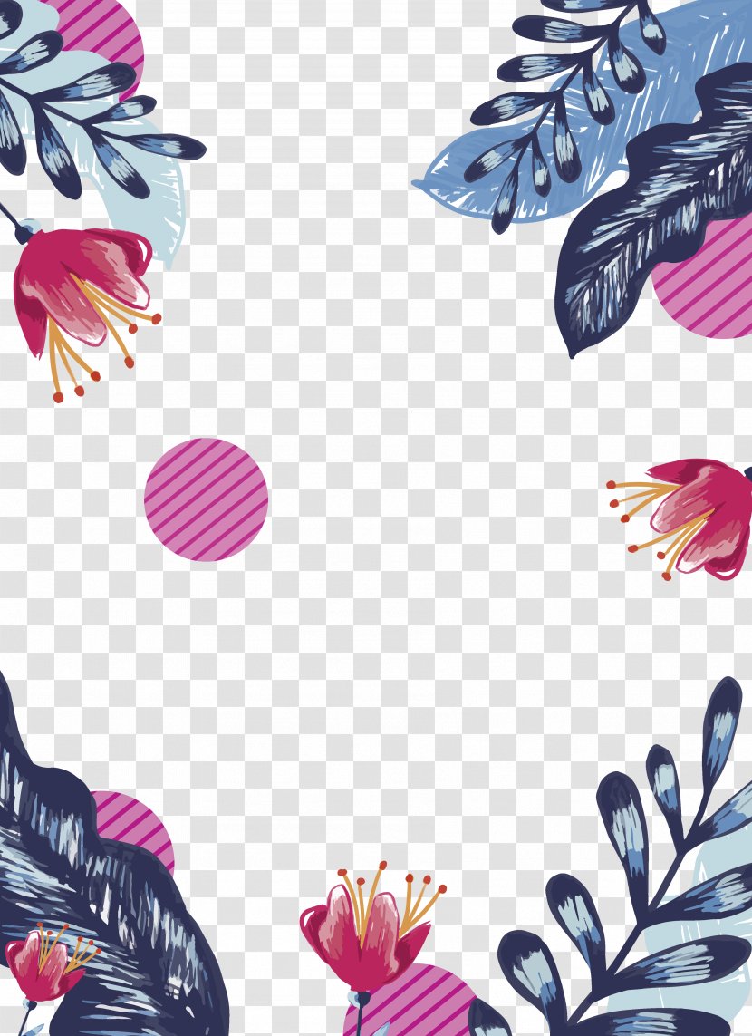 Poster - Drawing - Hand Painted Lines Floral Decoration Background Transparent PNG