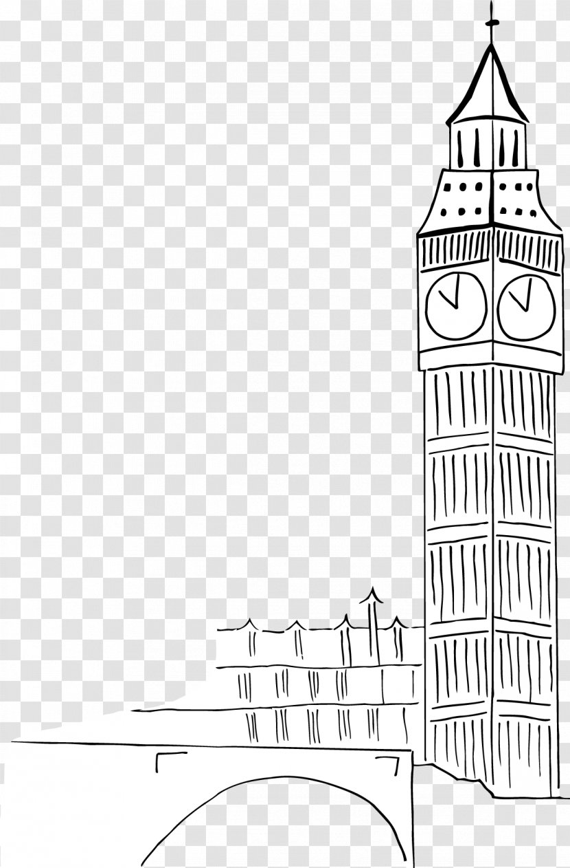 Line Art Clock Tower Drawing - Facade - Big Ben Transparent PNG
