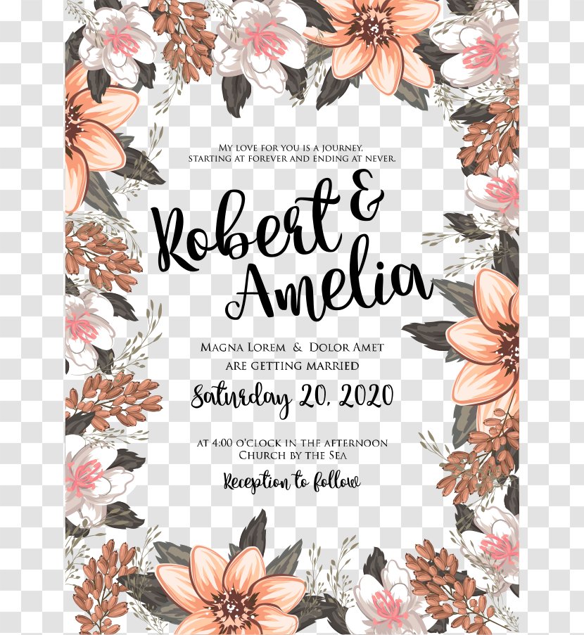 Wedding Invitation Marriage Flower Floral Design - Flora - Vector Flowers Invitations Transparent PNG