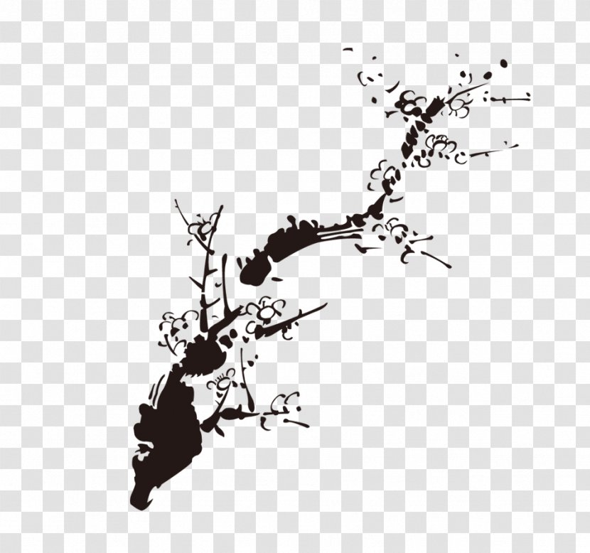 Ink Wash Painting Plum Blossom - Reindeer Transparent PNG