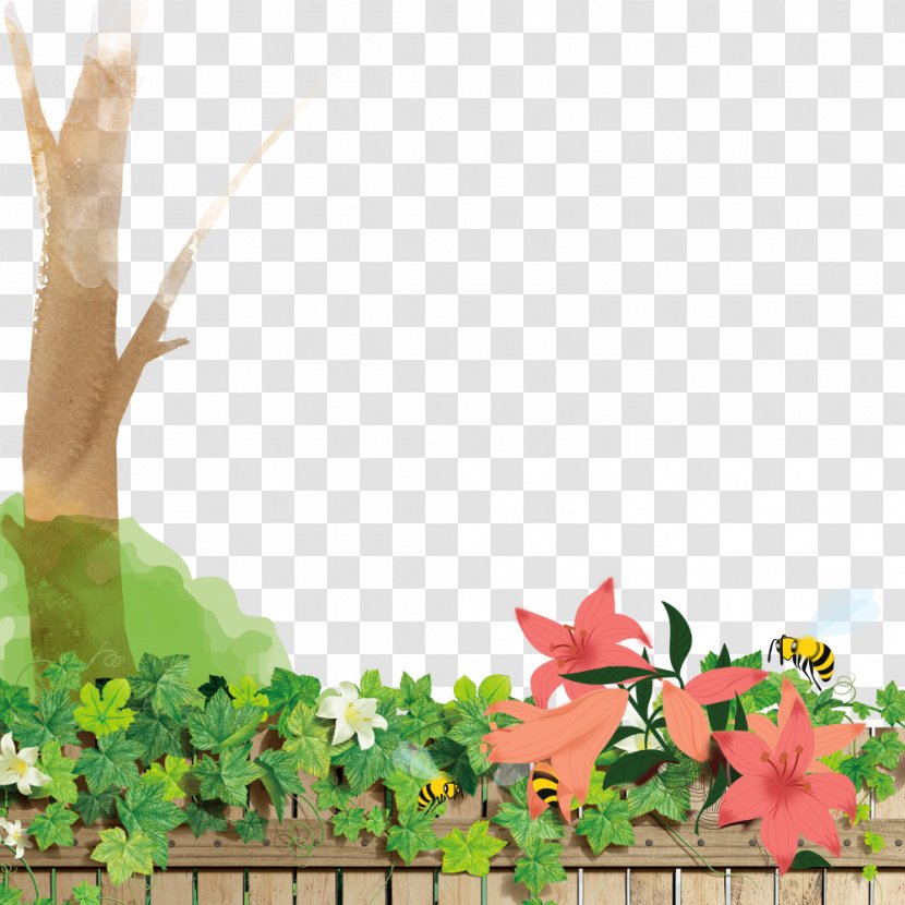 Poster - Flora - Cartoon Flower Fence Transparent PNG