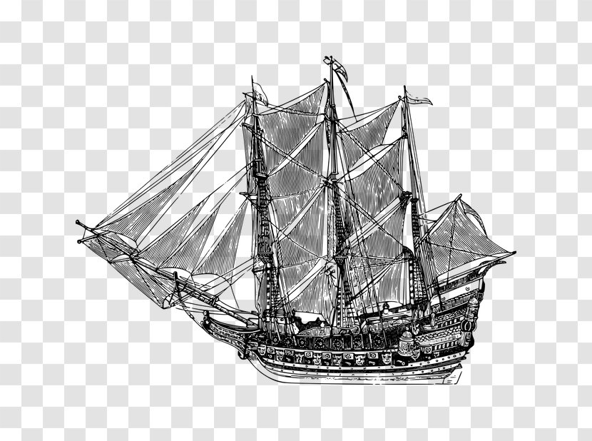 Sailing Ship Brigantine Clipper - Mast - Boat Drawing Transparent PNG