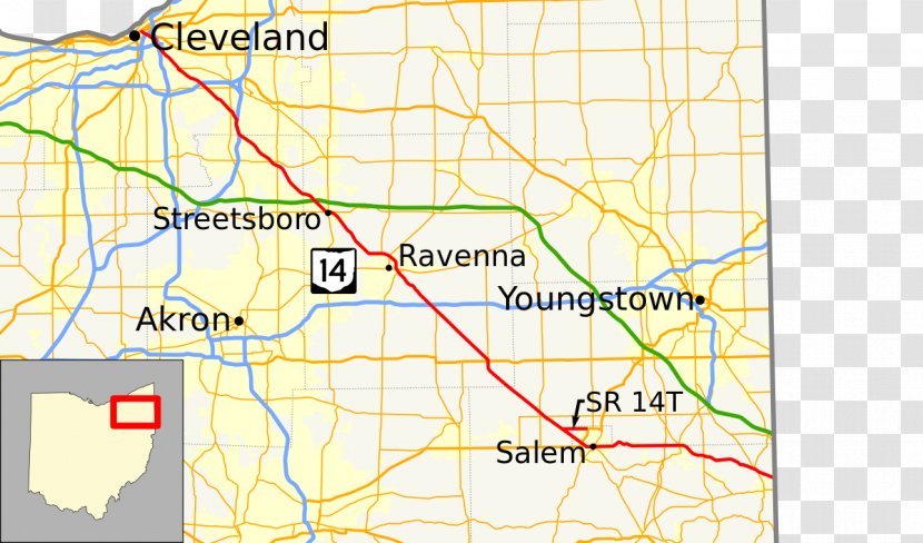 Ohio State Route 14 Canfield Streetsboro Map U.S. - Ravenna Transparent PNG