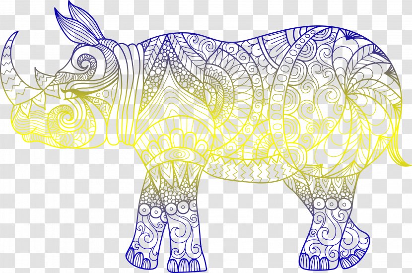 Rhinoceros Coloring Book Drawing Adult Child - Yellow - Vector Linear Rhino Material Transparent PNG