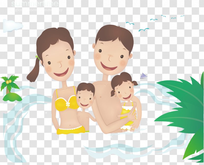 Cartoon Illustration - Family Swimming Transparent PNG