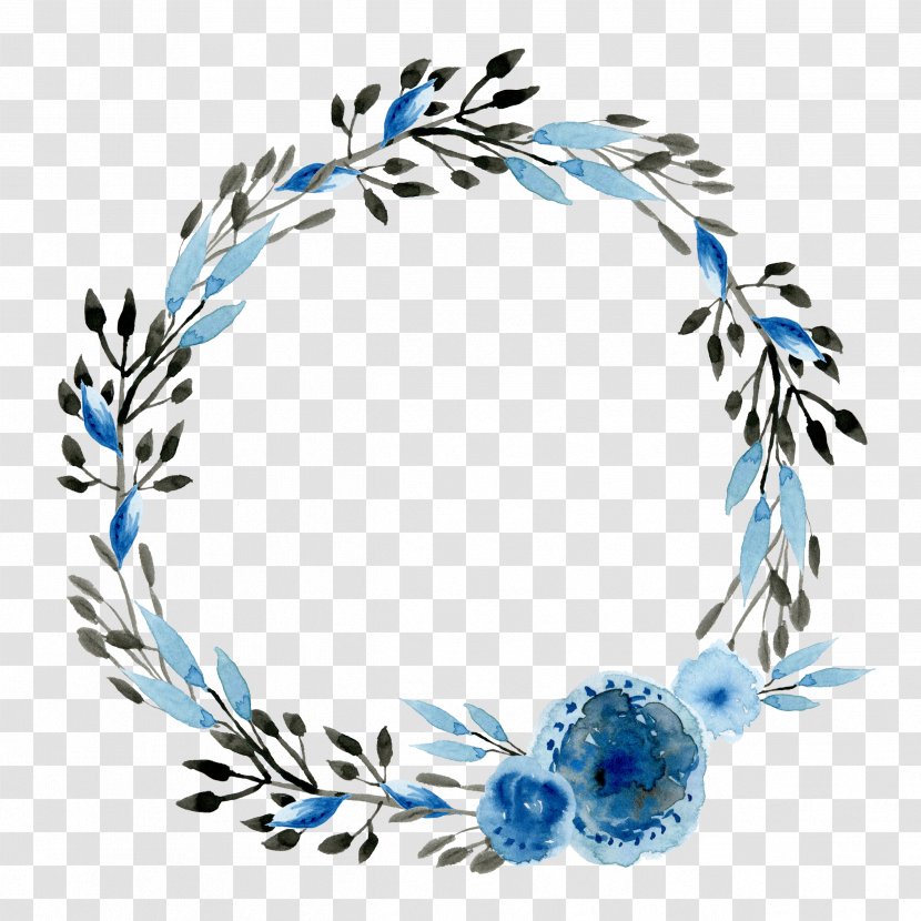 Flower Floral Design Blue Wreath Watercolor Painting Transparent PNG