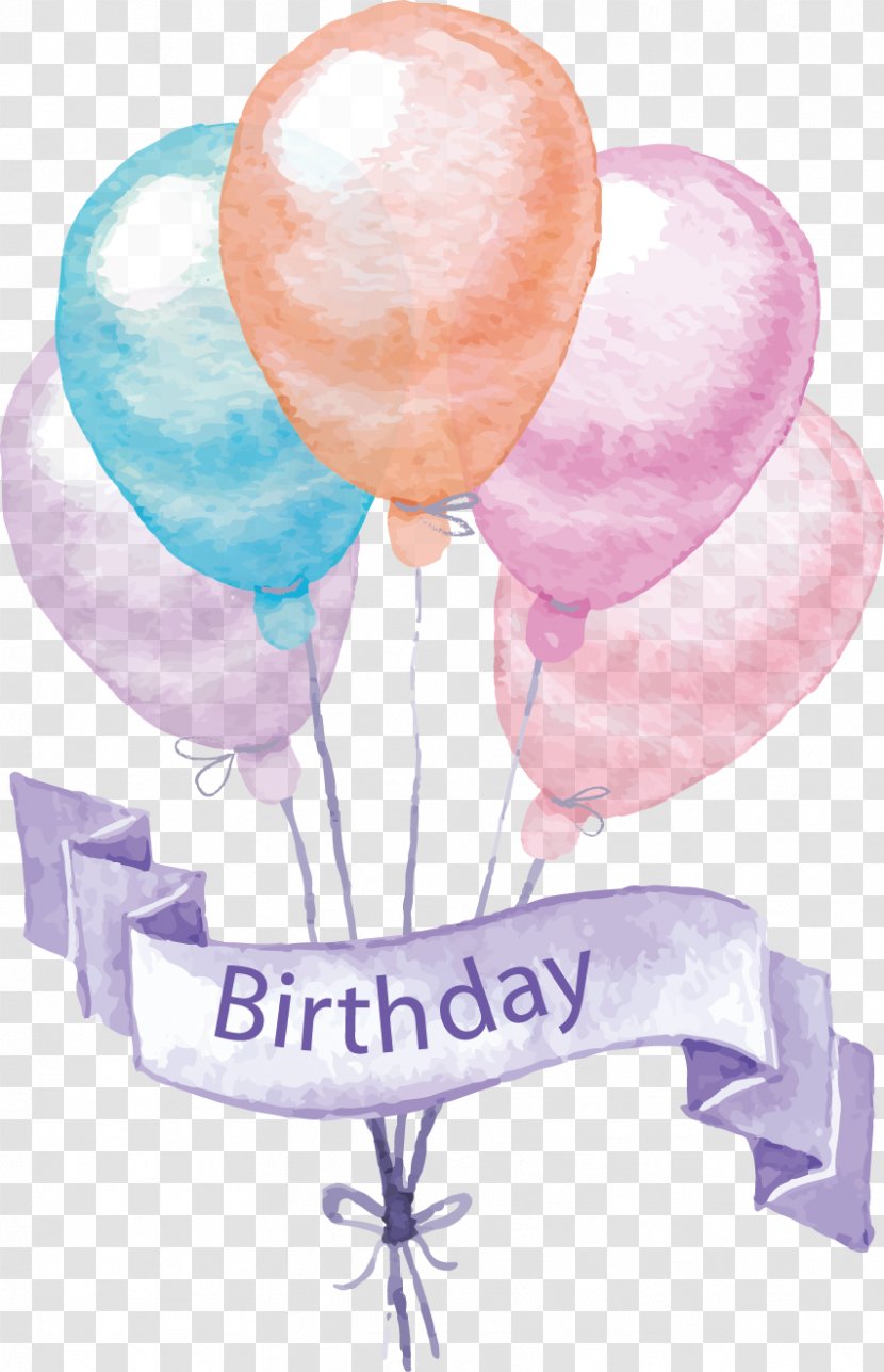 Birthday Cake Greeting Card Balloon Party - Petal - Cartoon Hand Colored Balloons Transparent PNG