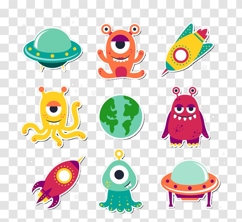 Alien Extraterrestrial Life Unidentified Flying Object - 9 Vector Cartoon Aliens And UFO Transparent PNG